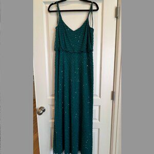 Adrianna Papell Green Art deco blouson beaded gown, Size 12P